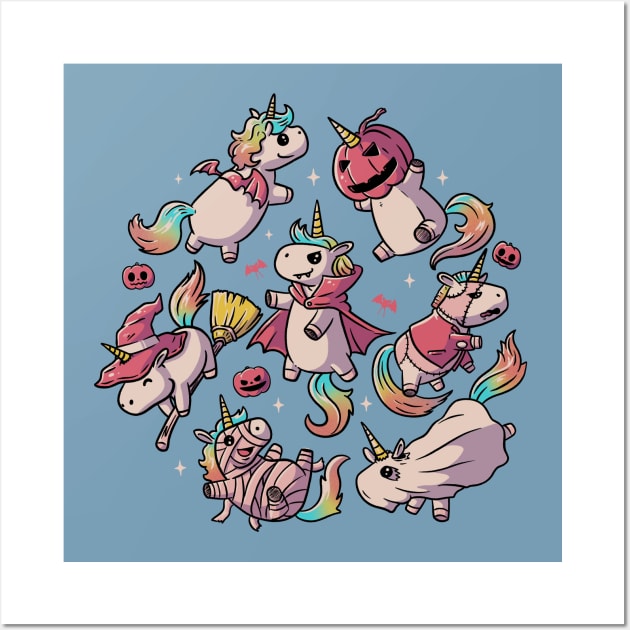 Halloween Unicorns Cute Spooky Magic - Light Wall Art by eduely